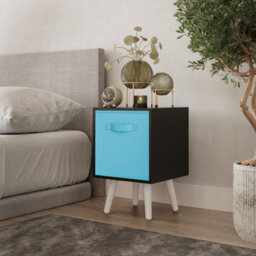 Urbn-Living Urbnliving 51Cm Height Black Wooden Cube Storage Bookcase Sky Blue Inserts Scandinavian White Legs - thumbnail 1