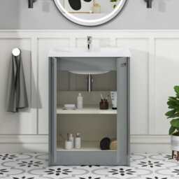 Royal Bathrooms Elmore 600mm Floor Standing 2 Door Bathroom Vanity Unit With Traditional Ceramic Basin Sink - Matt Pebble Grey - thumbnail 5