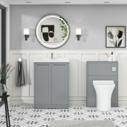 Royal Bathrooms Elmore 600mm Floor Standing 2 Door Bathroom Vanity Unit With Traditional Ceramic Basin Sink - Matt Pebble Grey - thumbnail 4