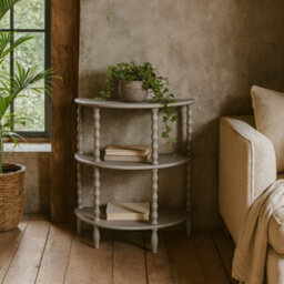Wyld Haus Thuy Grey Half-Moon 3-Tier Wooden Console Table Scandinavian Style - thumbnail 2