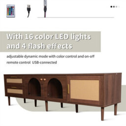 Abrihome 180Cm Brown Tv Cabinet For 80-Inch Tv, With 2 Drawers, 2 Glass Doors And 1 Door, Led Lighting, Offers Stylish Storage, Tv Board - thumbnail 9
