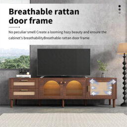 Abrihome 180Cm Brown Tv Cabinet For 80-Inch Tv, With 2 Drawers, 2 Glass Doors And 1 Door, Led Lighting, Offers Stylish Storage, Tv Board - thumbnail 5