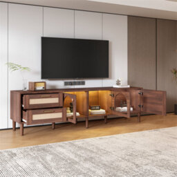 Abrihome 180Cm Brown Tv Cabinet For 80-Inch Tv, With 2 Drawers, 2 Glass Doors And 1 Door, Led Lighting, Offers Stylish Storage, Tv Board - thumbnail 2