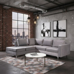 Orlando Velvet Upholstered Corner Sofa With Metal Legs Decorative Cushions Included 2355X212X85Cm Light Grey Left - thumbnail 1