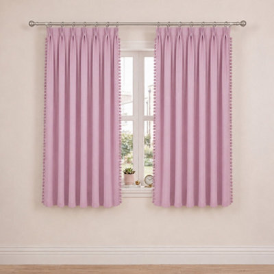 Marlow Pink Fabric Pom Pom Curtains 2 Panel Set 46X54 Inch Nursery Room - image 1