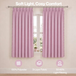 Marlow Pink Fabric Pom Pom Curtains 2 Panel Set 46X54 Inch Nursery Room - thumbnail 5