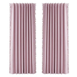 Marlow Pink Fabric Pom Pom Curtains 2 Panel Set 46X54 Inch Nursery Room - thumbnail 3