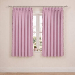 Marlow Pink Fabric Pom Pom Curtains 2 Panel Set 46X54 Inch Nursery Room - thumbnail 1