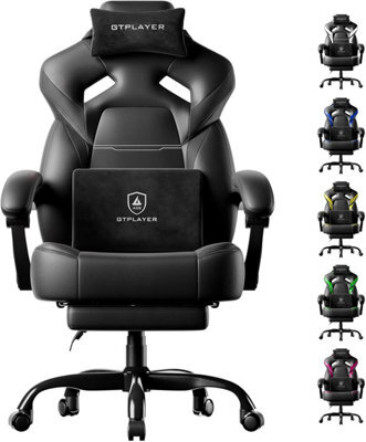 Gtplayer Big Gaming Chair, Ergonomic Office Chair With Footrest, 350Lbs, Premium Leather And Iridescent Trim, Ace-Armor, Black - image 1