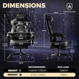 Gtplayer Big Gaming Chair, Ergonomic Office Chair With Footrest, 350Lbs, Premium Leather And Iridescent Trim, Ace-Armor, Black - thumbnail 3
