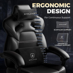 Gtplayer Big Gaming Chair, Ergonomic Office Chair With Footrest, 350Lbs, Premium Leather And Iridescent Trim, Ace-Armor, Black - thumbnail 5