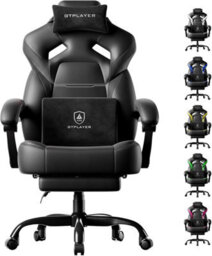 Gtplayer Big Gaming Chair, Ergonomic Office Chair With Footrest, 350Lbs, Premium Leather And Iridescent Trim, Ace-Armor, Black - thumbnail 1