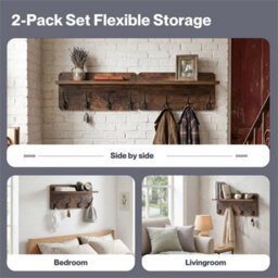 Wall Coat Rack 2 Pcs 8 Hooks Wall Mounted Heavy Duty Wooden Organiser - thumbnail 5