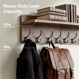 Wall Coat Rack 2 Pcs 8 Hooks Wall Mounted Heavy Duty Wooden Organiser - thumbnail 4