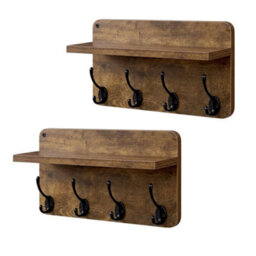 Wall Coat Rack 2 Pcs 8 Hooks Wall Mounted Heavy Duty Wooden Organiser - thumbnail 1