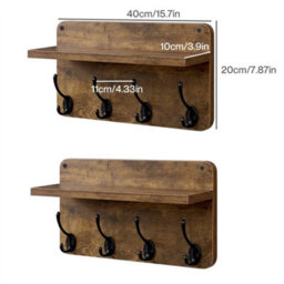 Wall Coat Rack 2 Pcs 8 Hooks Wall Mounted Heavy Duty Wooden Organiser - thumbnail 2