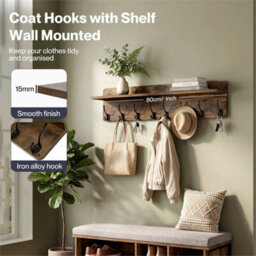 Wall Coat Rack 2 Pcs 8 Hooks Wall Mounted Heavy Duty Wooden Organiser - thumbnail 3
