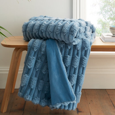 Bianca Fine Linens Bianca Carved Faux Fur Blanket Throw Blue - image 1