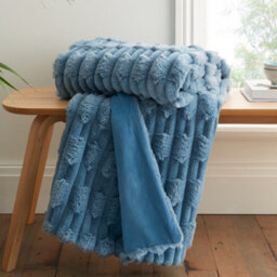 Bianca Fine Linens Bianca Carved Faux Fur Blanket Throw Blue