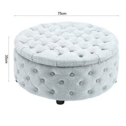 Living And Home Grey White Round Linen Deep Buttoned Ottoman With Studded Edge Dia 750 X H 350 mm - thumbnail 6