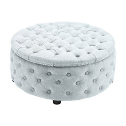 Living And Home Grey White Round Linen Deep Buttoned Ottoman With Studded Edge Dia 750 X H 350 mm - thumbnail 5