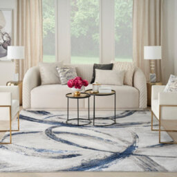 Grey Navy Blue Abstract Modern Living Room Bedroom & Dining Room Rug-274Cm X 366Cm - thumbnail 1