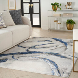 Grey Navy Blue Abstract Modern Living Room Bedroom & Dining Room Rug-274Cm X 366Cm - thumbnail 2