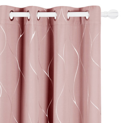 Deconovo Thermal Insulated Curtains Wave Foil Printed Blackout Curtains Ring Top Curtains Coral Pink W66 X L90 Inch One Pair - image 1