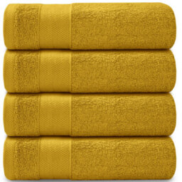 Casabella Towels - Luxury Athens Bath Sheets, 100% Cotton Bath Towel, 4 Pack Quick Dry Towel Bath Sheet Spicy Mustard - thumbnail 1