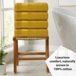 Casabella Towels - Luxury Athens Bath Sheets, 100% Cotton Bath Towel, 4 Pack Quick Dry Towel Bath Sheet Spicy Mustard - thumbnail 6