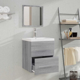 Berkfield Bathroom Cabinet With Mirror Grey Sonoma 41X38.5X48 Cm Engineered Wood - thumbnail 3
