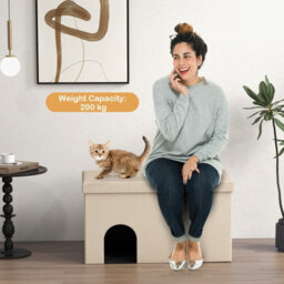 Costway 3-In-1 Cat Litter Box Enclosure Hidden Cat Washroom Ottoman Shoe Bench Flip-Up - thumbnail 4