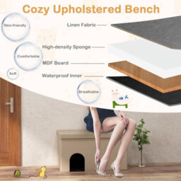 Costway 3-In-1 Cat Litter Box Enclosure Hidden Cat Washroom Ottoman Shoe Bench Flip-Up - thumbnail 7