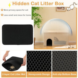 Costway 3-In-1 Cat Litter Box Enclosure Hidden Cat Washroom Ottoman Shoe Bench Flip-Up - thumbnail 6