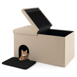 Costway 3-In-1 Cat Litter Box Enclosure Hidden Cat Washroom Ottoman Shoe Bench Flip-Up