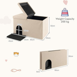 Costway 3-In-1 Cat Litter Box Enclosure Hidden Cat Washroom Ottoman Shoe Bench Flip-Up - thumbnail 2