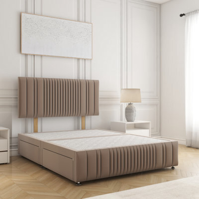Bsspoke Rosie Divan Bed Mink Plush Velvet 24Inch Headboard & Footboard 2 Drawers Same Side & No Mattress In 4Ft 5Ft 6Ft - image 1