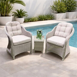 Abrihome Grey Rattan Bistro Set, 2 Chairs And  Side Table - Handwoven Pe Rattan, Weatherproof, Water For Patio, Balcony - thumbnail 2