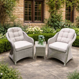 Abrihome Grey Rattan Bistro Set, 2 Chairs And  Side Table - Handwoven Pe Rattan, Weatherproof, Water For Patio, Balcony