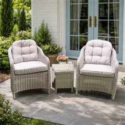Abrihome Grey Rattan Bistro Set, 2 Chairs And  Side Table - Handwoven Pe Rattan, Weatherproof, Water For Patio, Balcony - thumbnail 3