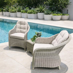 Abrihome Grey Rattan Bistro Set, 2 Chairs And  Side Table - Handwoven Pe Rattan, Weatherproof, Water For Patio, Balcony - thumbnail 4