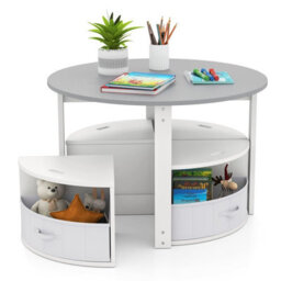 Costway Kids Table And Chair Set 5 Piece Toddler Round Nesting Table-Grey - thumbnail 1