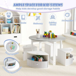 Costway Kids Table And Chair Set 5 Piece Toddler Round Nesting Table-Grey - thumbnail 4