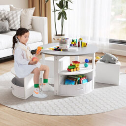 Costway Kids Table And Chair Set 5 Piece Toddler Round Nesting Table-Grey - thumbnail 7