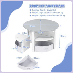 Costway Kids Table And Chair Set 5 Piece Toddler Round Nesting Table-Grey - thumbnail 2