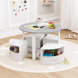 Costway Kids Table And Chair Set 5 Piece Toddler Round Nesting Table-Grey - thumbnail 9
