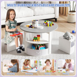 Costway Kids Table And Chair Set 5 Piece Toddler Round Nesting Table-Grey - thumbnail 8