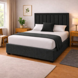Arlo 20 Inch High Linen Strutted Divan Bed Headboard - Black - thumbnail 5