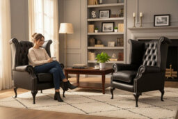 Chesterfield 2 X High Back Chairs Old English Black Leather Bespoke In Queen Anne Style - thumbnail 3