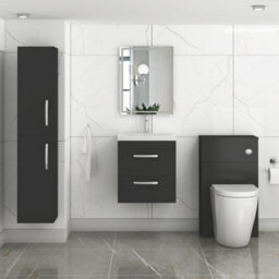 Royal Bathrooms Turin 500mm Matt Black Wall Hung Vanity Unit 2 Drawer With Mid-Edge Basin - thumbnail 4